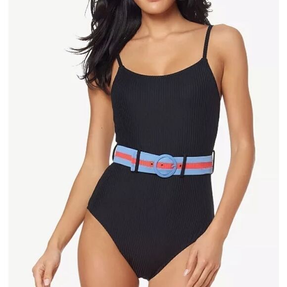Jessica simpson ribbed belted one piece swimsuit - Picture 1 of 14